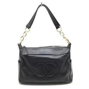 CHANEL One Shoulder Bag Caviar Skin Leather Black x